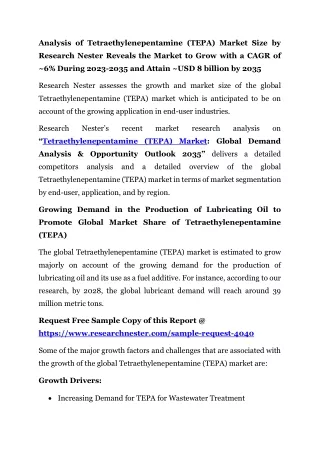 Tetraethylenepentamine (TEPA) Market