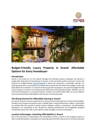 Budget Friendly Luxury Property in Anand Affordable Options for Every Homebuyer