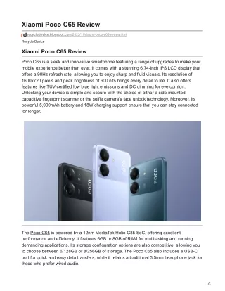 Xiaomi Poco C65 Review