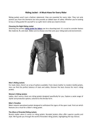 Buy Riding Jacket in India