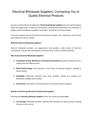 Electrical Wholesale Suppliers Connecting You to Quality Electrical Products