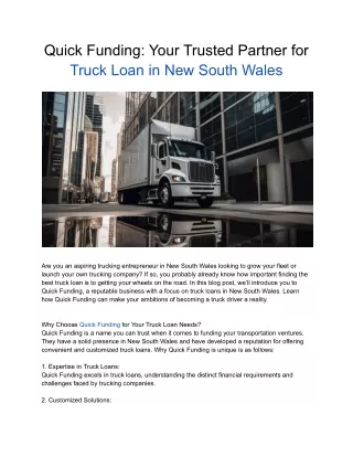 Truck Loan in New South Wales