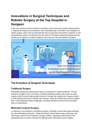 Innovations in Surgical Techniques and Robotic Surgery at the Top Hospital in Gurgaon