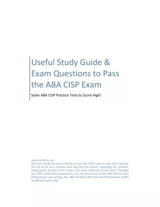 Useful Study Guide & Exam Questions to Pass the ABA CISP Exam