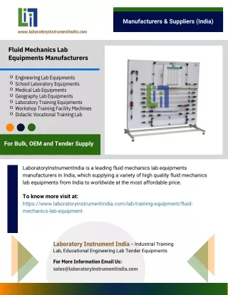 Fluid Mechanics Lab Equipments Manufacturers