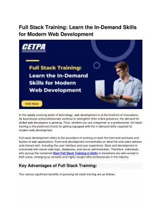 Full Stack Training Learn the In-Demand Skills for Modern Web Development