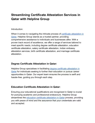 Streamlining Certificate Attestation Services in Qatar with Helpline Group