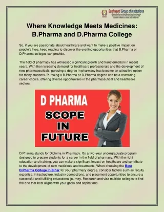 Best D.Pharma College in Bihar