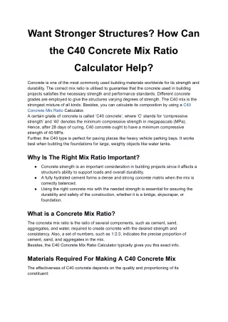 Want Stronger Structures_ How Can the C40 Concrete Mix Ratio Calculator Help
