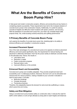 What Are the Benefits of Concrete Boom Pump Hire