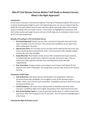 Why PE Civil Review Courses Matter Self-Study vs Review Courses What is the Right Approach