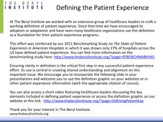 Defining the Patient Experience