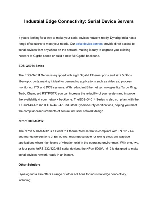 Industrial Edge Connectivity: Serial Device Servers | Dynalog India