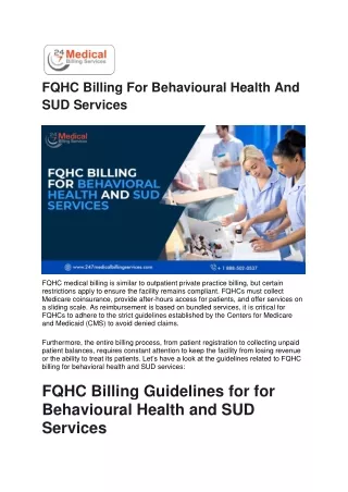 FQHC Billing For Behavioural Health And SUD Services