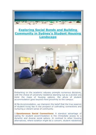 Exploring Social Bonds and Building Community in Sydney's Student Housing Landsc