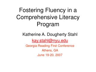 Fostering Fluency in a Comprehensive Literacy Program
