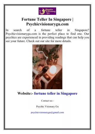 Fortune Teller In Singapore  Psychicvisionarygu.com