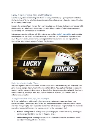 Lucky 7 Game Tricks, Tips and Strategies