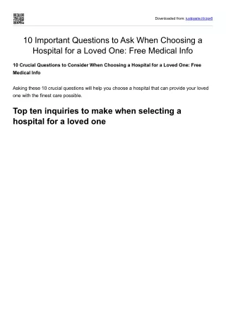 10 Important Questions to Ask When Choosing a Hospital for a Loved One