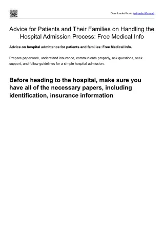 Advice for Patients and Their Families on Handling the Hospital Admission Process.