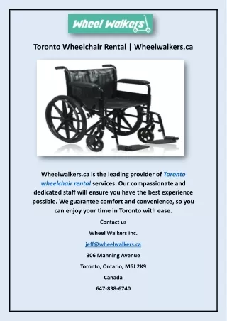 Toronto Wheelchair Rental | Wheelwalkers.ca