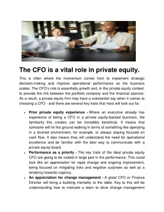 The Key Traits of an Ideal Private Equity CFO - Blackwaters