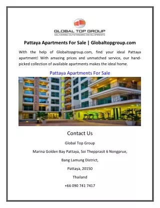 Pattaya Apartments For Sale | Globaltopgroup.com