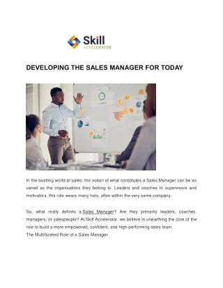 Developing the Sales Manager for Today - Skill Accelerator