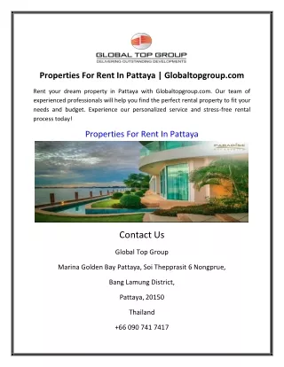 Properties For Rent In Pattaya | Globaltopgroup.com