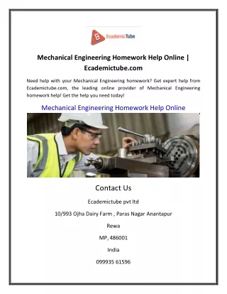 Mechanical Engineering Homework Help Online | Ecademictube.com
