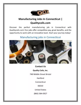 Manufacturing Jobs In Connecticut  Qualitycoils