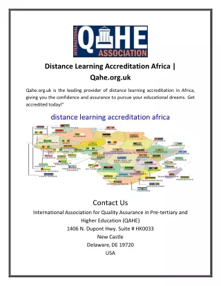 Distance Learning Accreditation Africa | Qahe.org.ukq