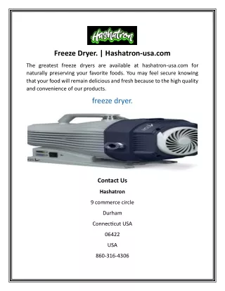 Freeze Dryer.  Hashatron-usa