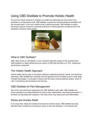 Using CBD Distillate to Promote Holistic Health