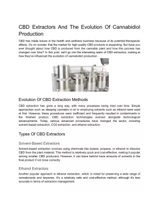 CBD Extractors and the Evolution of Cannabidiol Production