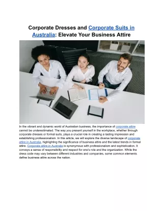 Nov. 07, 2023 - Corporate Dresses and Suits in Australia_ Elevate Your Business Attire