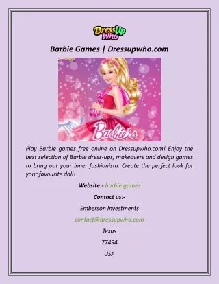 Barbie Games  Dressupwho