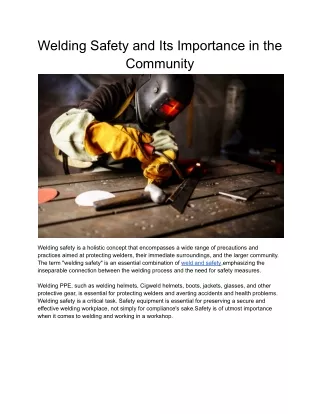 Welding Safety and Its Importance in the Community