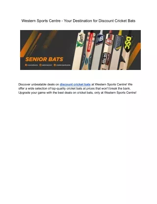 Western Sports Centre - Your Destination for Discount Cricket Bats