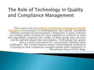 The Role of Technology in Quality and Compliance Management