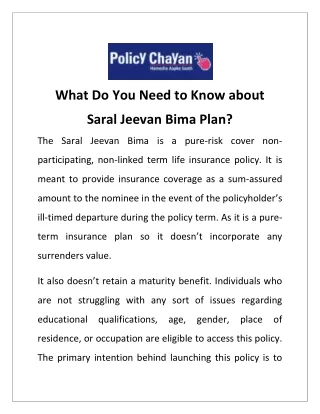 What Do You Need to Know about Saral Jeevan Bima Plan?