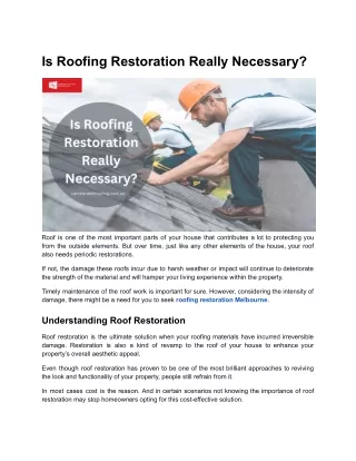 Is Roofing Restoration Really Necessary?
