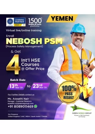 Revolutionize Your HSE Skills - Nebosh PSM Course in Yemen with Green World Group