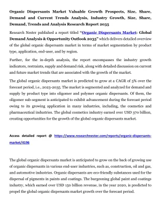 Organic Dispersants Market Current Trends Analysis 2035