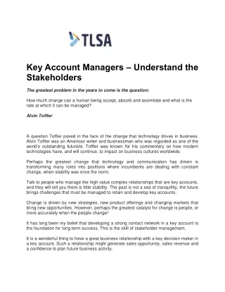 Key Account Managers – Understand the Stakeholders - TLSA