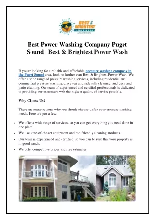 Best Power Washing Company Puget Sound