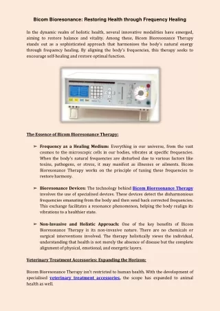 Bicom Bioresonance Restoring Health through Frequency Healing