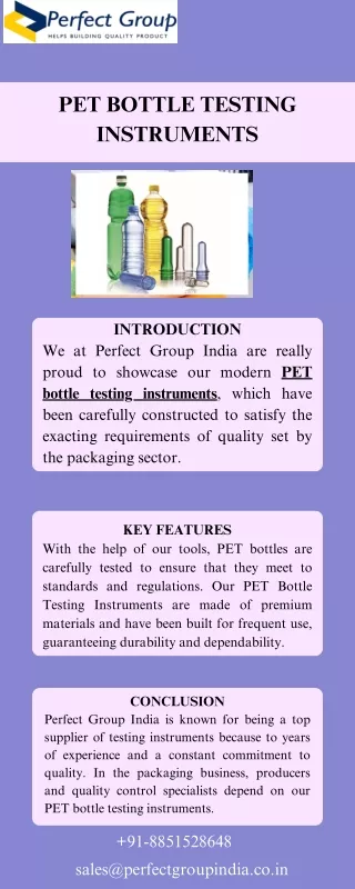 Pet bottle testing instruments | Perfect Group India