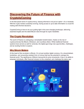 Discovering the Future of Finance with CryptoIsComing