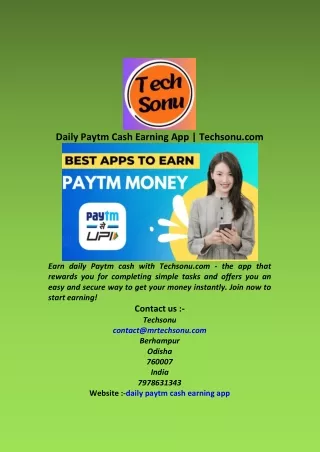 Daily Paytm Cash Earning App  Techsonu com